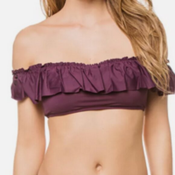 Bleu Rod Beattie Ruffled Bandeau Swim Top Aubergine Purple - Picture 1 of 4